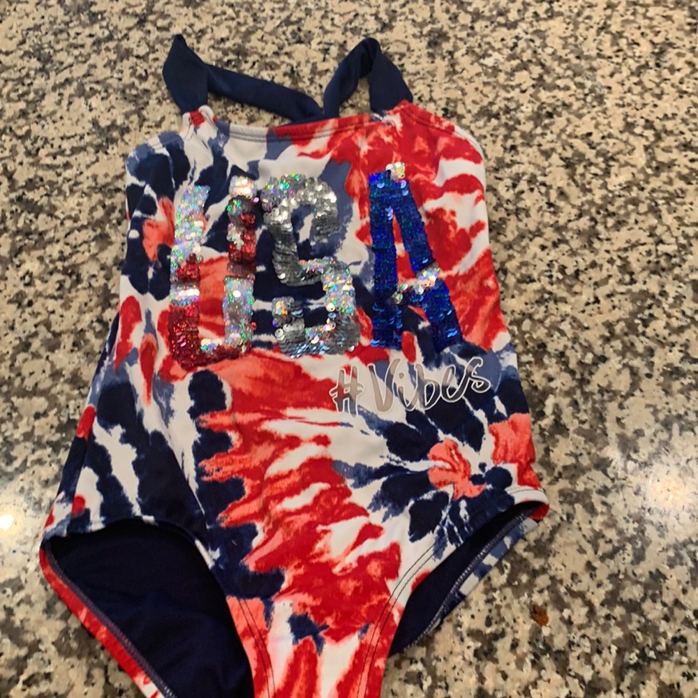 Girls size 7 Justice 4th of July swimsuit.